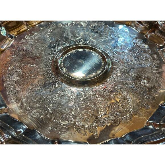 Vintage Sheffield Silver Co. Chippendale. round platter w/raised center 4 bowl. - Picture 2 of 6